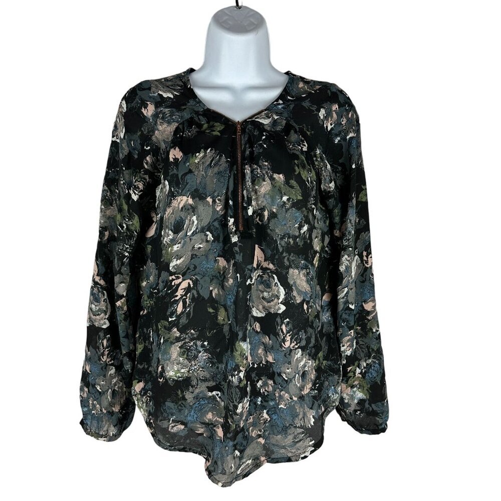 Xhilaration Women's Floral Print Blouse XS - Black & Multi-Color 100% Polyester